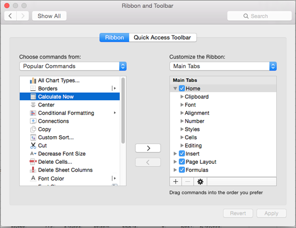 excel for mac customize toolbar